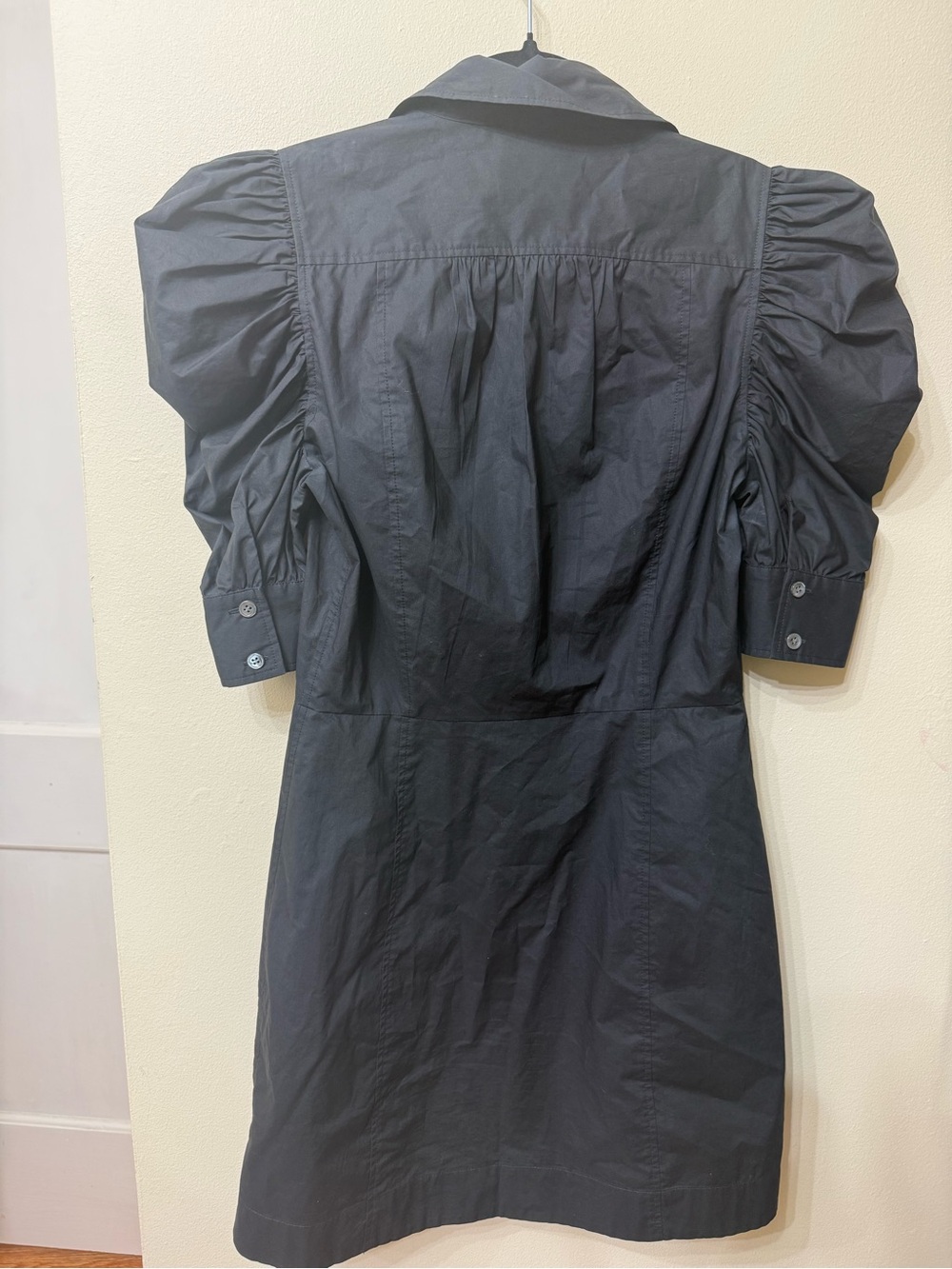 FRAME XS Puff-Sleeve Button-Front Black Mini Dress Party Event Designer Preppy - Picture 8 of 11